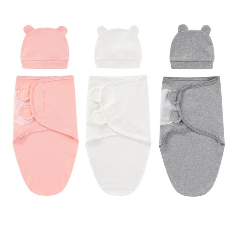 2pcs Set Newborn Baby Sleeping Bags and Newborn Caps Summer Cotton Baby Wrap Blankets Baby Swaddle Blanket Sleep Sac